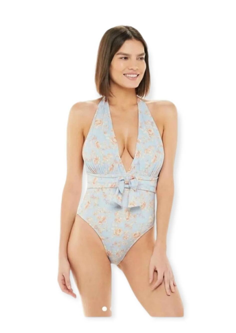 WeWoreWhat Brooklyn Halter One-Piece Swimsuit Blue Floral We Wore What